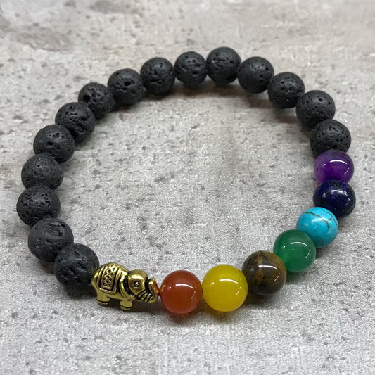 1 Pulseira de Pedra Vulcânica - Elefante - Chakra