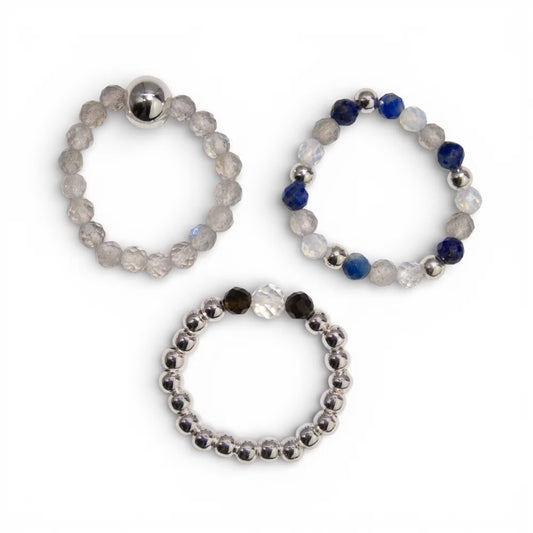 Conjunto de anéis com gema do espírito da ninfa - Aurora Boreal