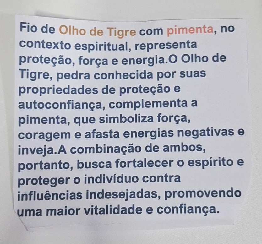 Fio pimenta e pedra natural Olho de Tigre
