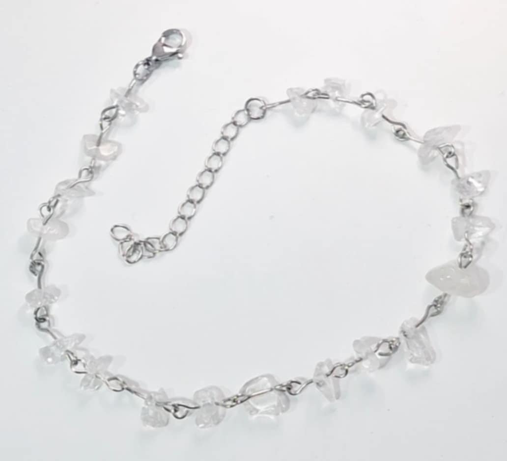 Pulseira de pé com pedra natural Quartzo Branco