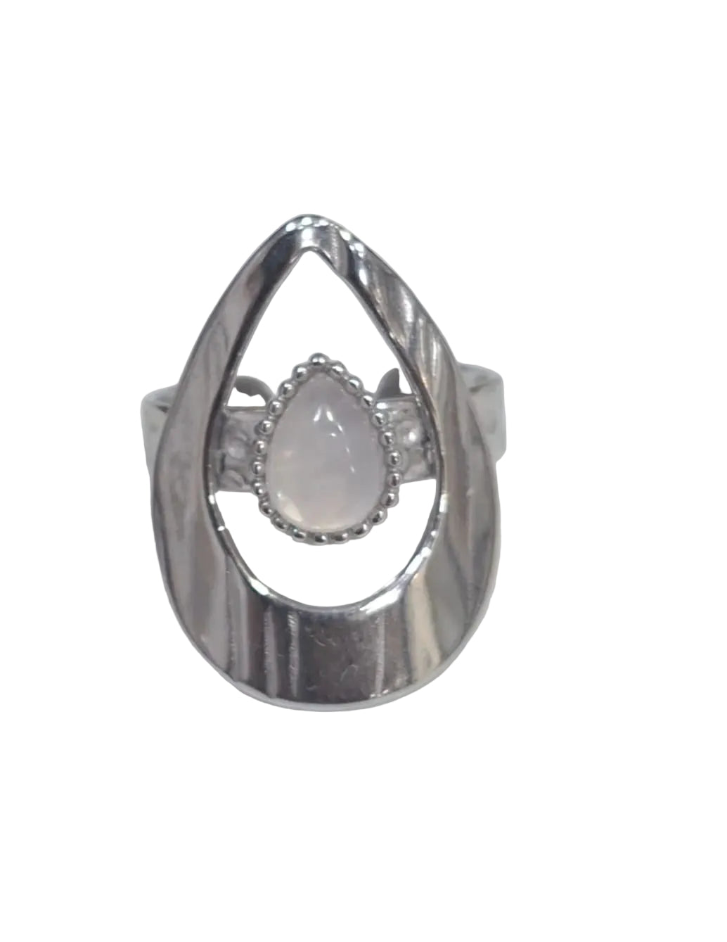 Anel em aço ajustável com pedra Quartzo Branco