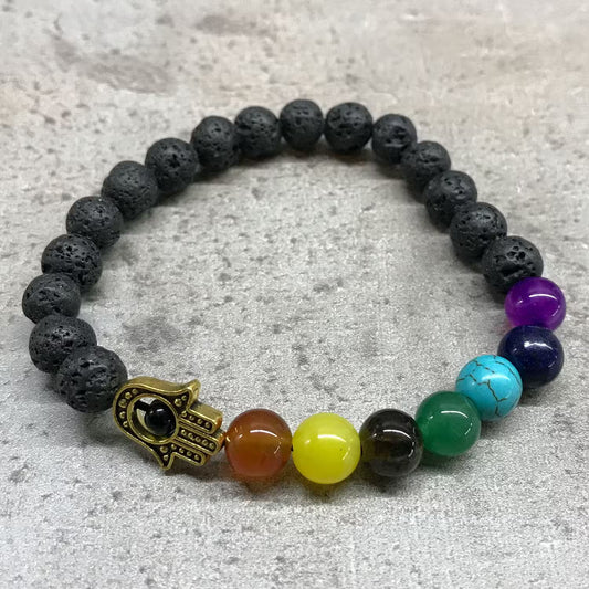 1x Pulseira Pedra Vulcânica - Hamsa - Chakra