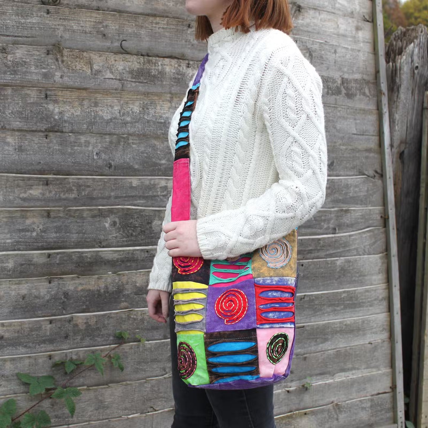 1x Bolsa Étnica Estilo Hippie - Roxa / Espiral