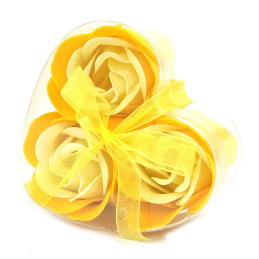 Conjunto de 3 Flores de Sabonete em Caixa em Formato de Coração - Rosas da Primavera