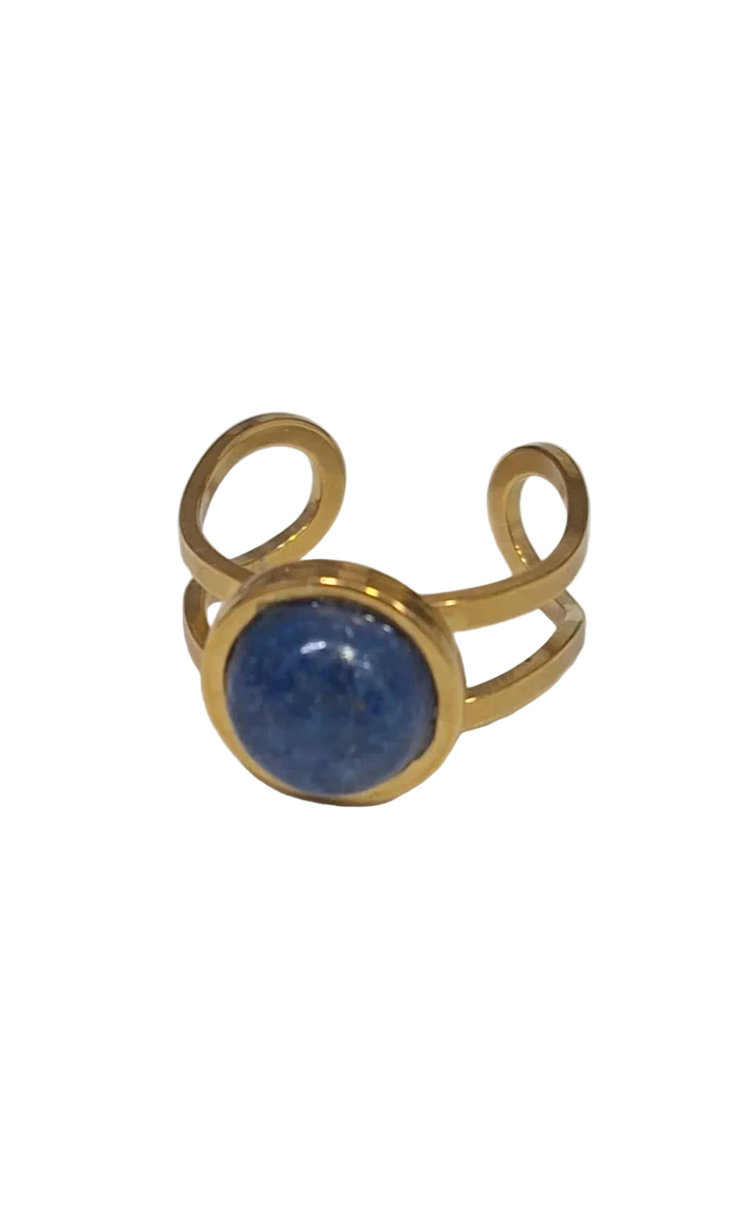 Anel em aço ajustável com pedra Lápis Lazuli