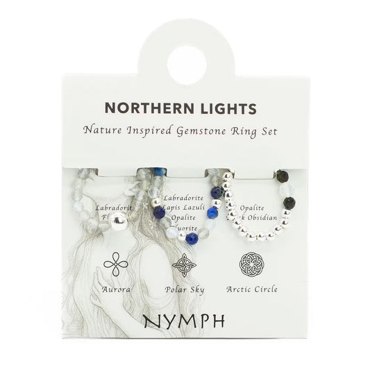 Conjunto de anéis com gema do espírito da ninfa - Aurora Boreal