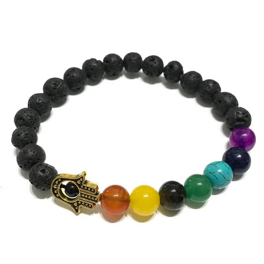 1x Pulseira Pedra Vulcânica - Hamsa - Chakra