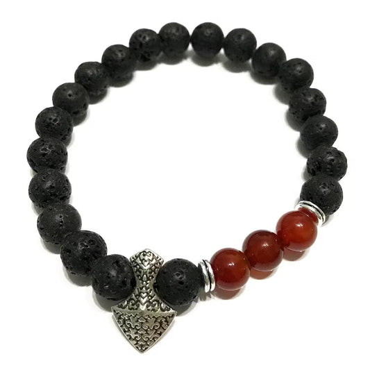 1x Pulseira de Pedra Vulcânica - Machado - Cornalina