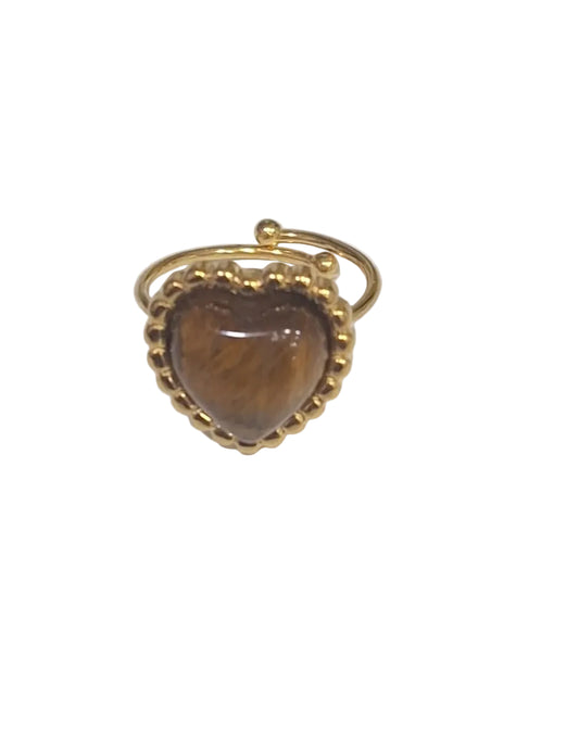 Anel em aço ajustável com pedra Olho de Tigre