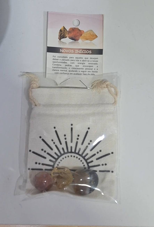 Bolsa com pedras naturais e saco de tecido - Novos Inícios
