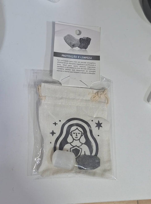 Bolsa com pedras naturais e saco de tecido - Proteção e Limpeza
