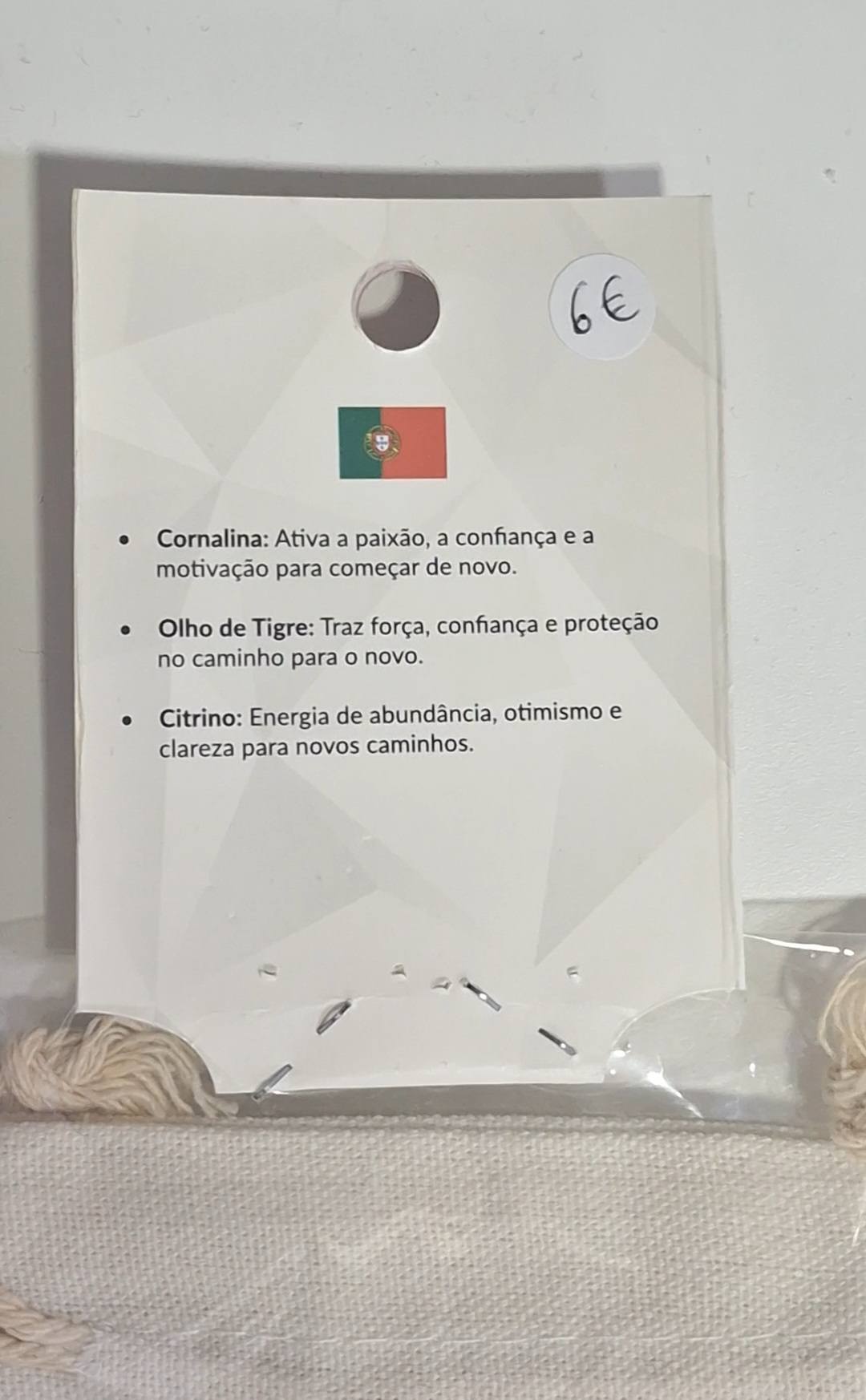 Bolsa com pedras naturais e saco de tecido - Novos Inícios