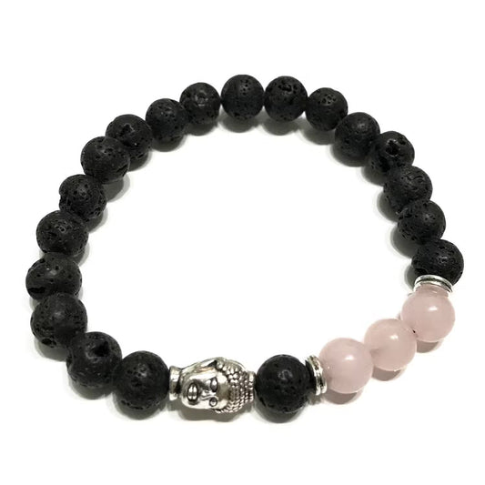 1 Pulseira de Pedra Vulcânica - Buda - Quartzo Rosa