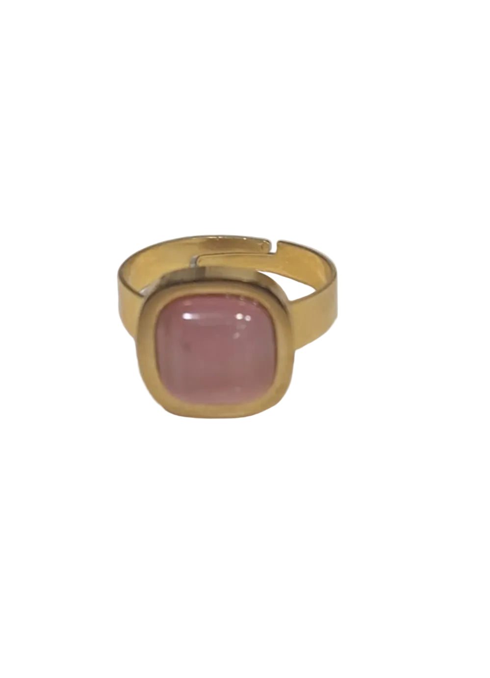Anel em aço ajustável com pedra Quartzo Rosa