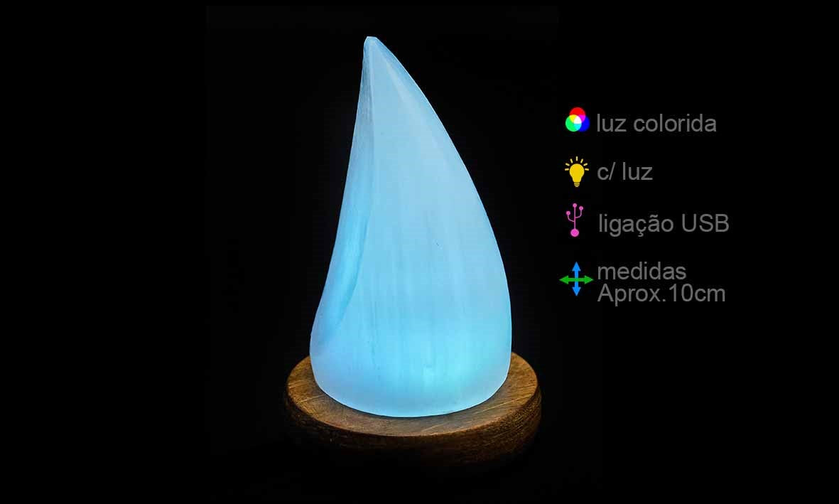 Candeeiro Selenite Gota USB c/ base 10cm