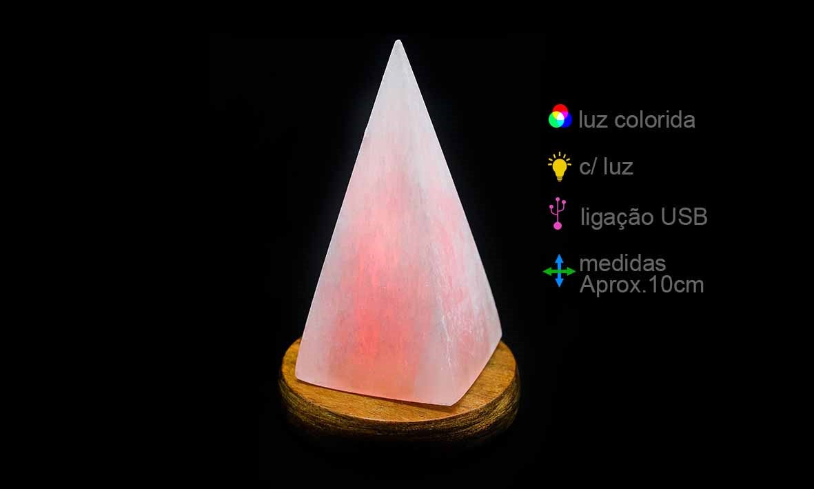 Candeeiro Selenite Pirâmede USB c/ base 10cm