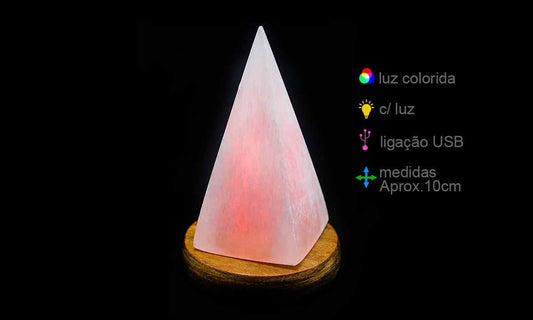 Candeeiro Selenite Pirâmede USB c/ base 10cm