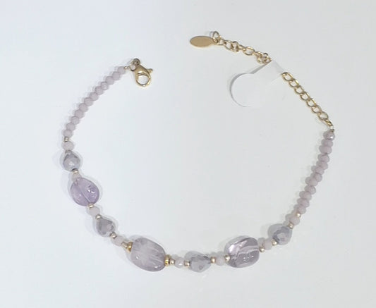 Pulseira com aço e pedra natural Ametista