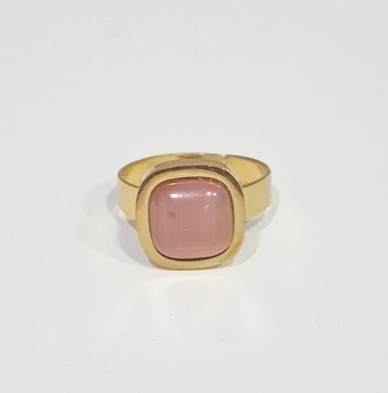 Anel ajustável com pedra quartzo rosa