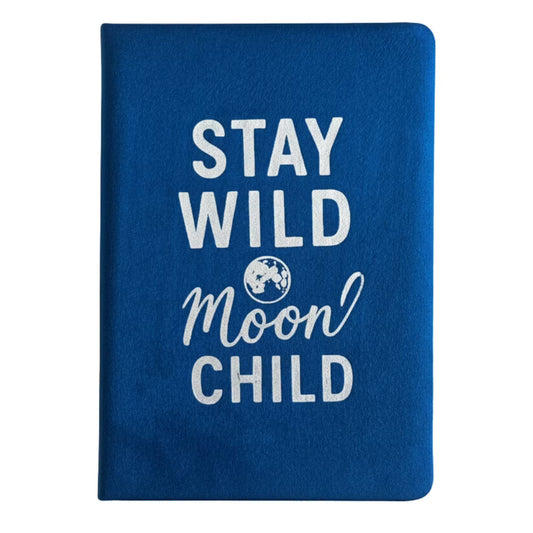1 Caderno de Veludo Azul Escuro - 80 Páginas - Mantenha-se Selvagem, Filho(a) da Lua