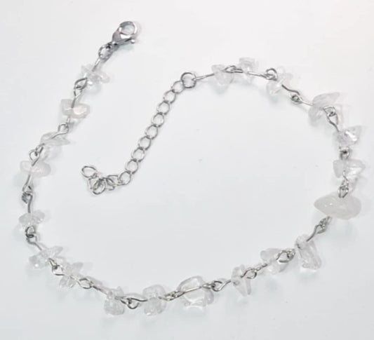 Pulseira de pé com pedra natural Quartzo Branco
