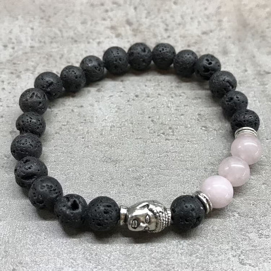 1 Pulseira de Pedra Vulcânica - Buda - Quartzo Rosa