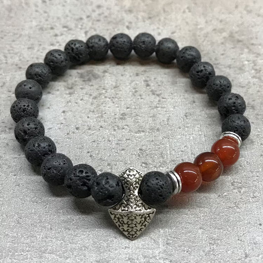 1x Pulseira de Pedra Vulcânica - Machado - Cornalina