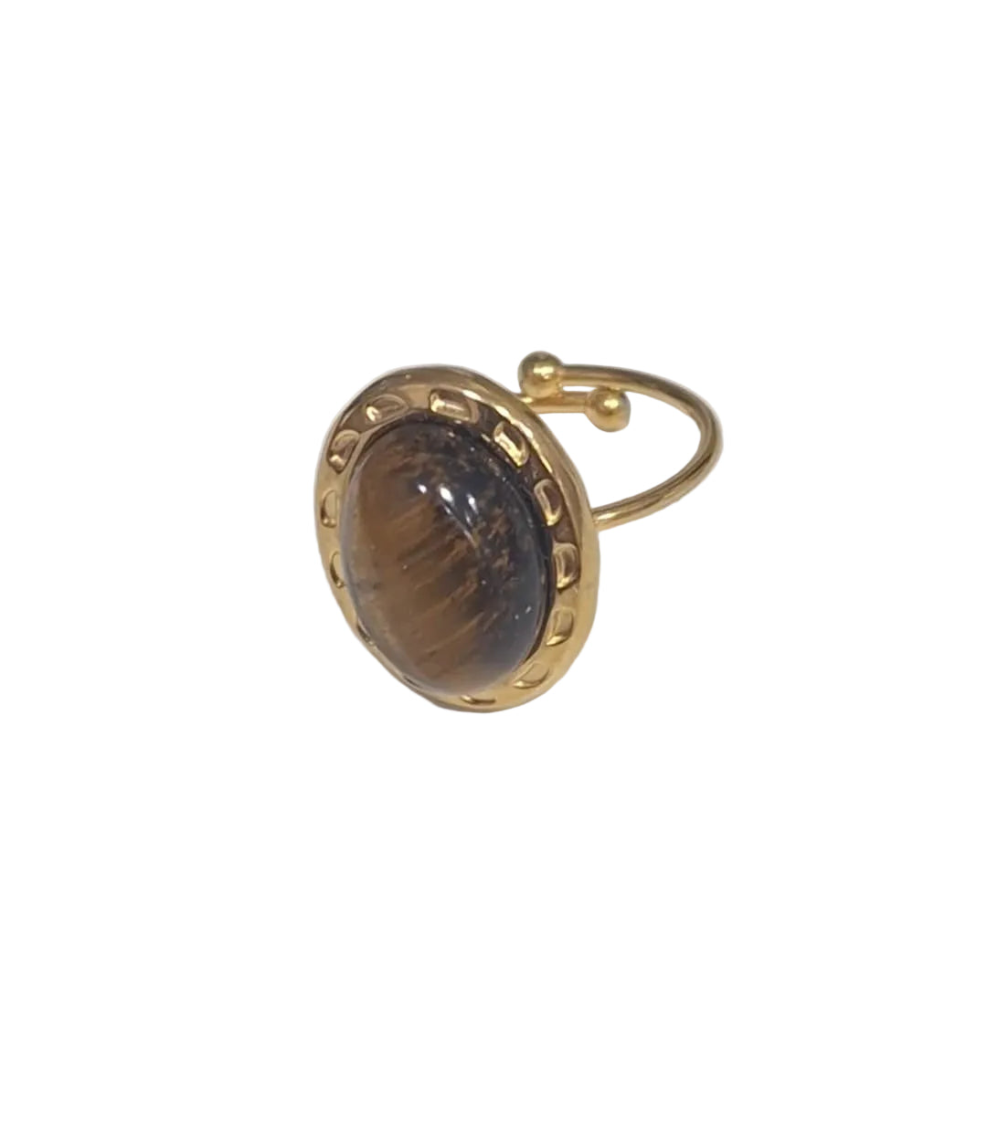 Anel em aço ajustável com pedra Olho de Tigre