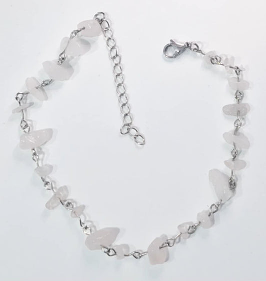 Pulseira de pé com pedra natural Quartzo Rosa